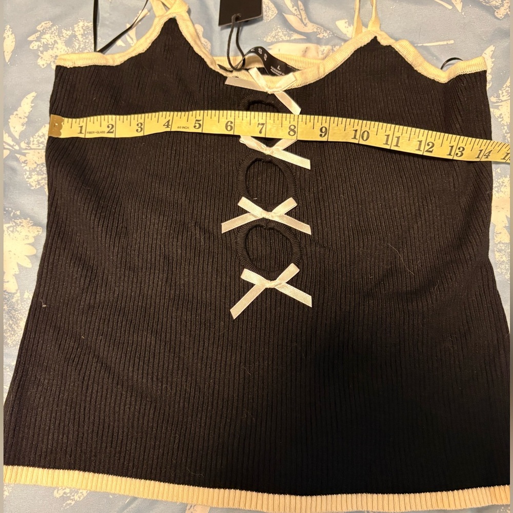 Lioness Black Camisole with Cream Trim and Bow Accent cut outs - Picture 2 of 5